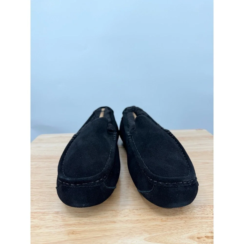 NEW Koolaburra UGG Tipton Mens Black Suede Moccasin Slippers Faux Fur Cozy US 9